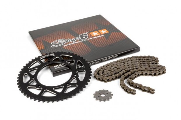Lánckészlet 13x53 - 420 Stage6 alumínium CNC fekete Derbi DRD Pro