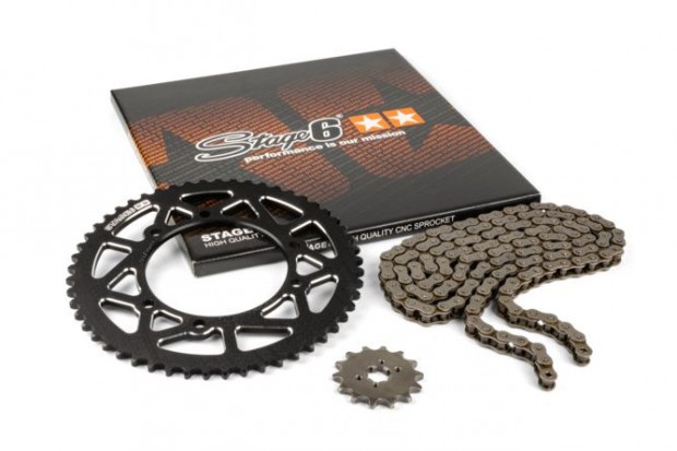 Lánckészlet 13x53 - 420 Stage6 alumínium CNC fekete Derbi Senda X-trem