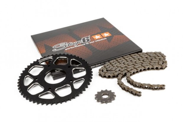 Lánckészlet 13x53 - 420 Stage6 alumínium CNC fekete Peugeot / Rieju