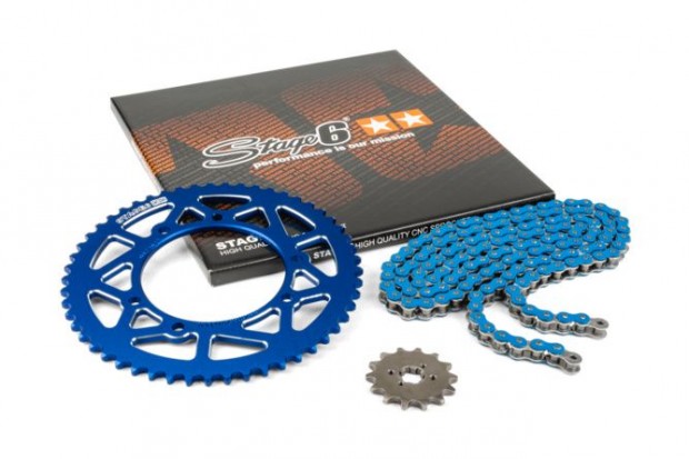 Lánckészlet 13x53 - 420 Stage6 alumínium CNC kék Derbi Senda X-treme