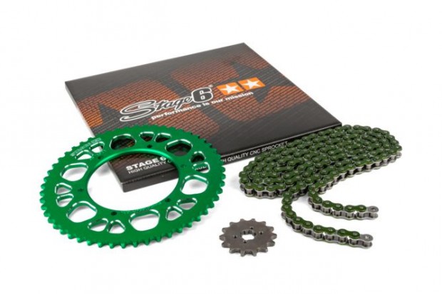 Lánckészlet 13x53 - 420 Stage6 alumínium CNC zöld Aprilia SX 50