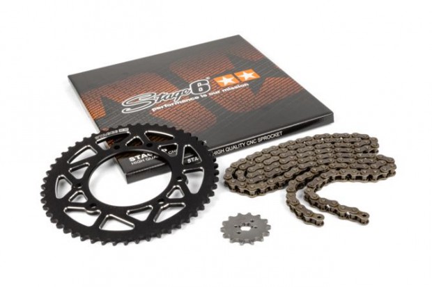 Lánckészlet 14x53 - 420 Stage6 CNC alumínium Fekete Derbi DRD Pro