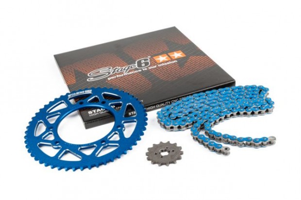 Láncszett 14x53 - 420 Stage6 alu CNC kék Derbi DRD Pro