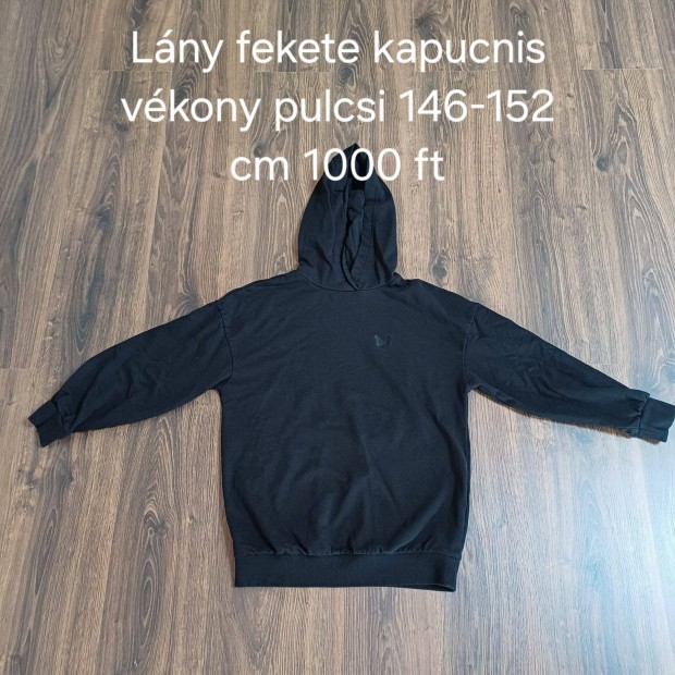 Lny fekete kapucnis vkony pulcsi 146-152 cm