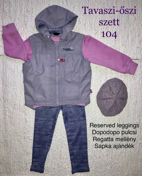 Lny ruha szett/ruhacsomag 104; mellny+pulcsi+Reserved leggings+sapka