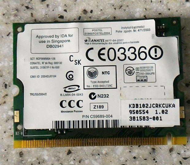 Laptopba val bels WIFI krtya mini PCI Intel