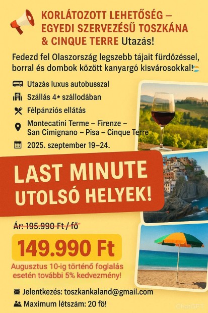 Last minute foglalás Toszkána & Cinque Terre Luxus Busszal 6 nap/5 éj