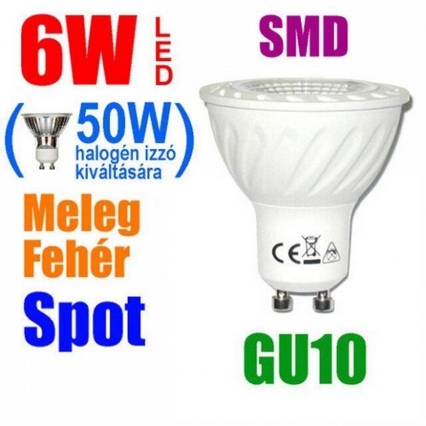 Ledes Izz LED g Lmpa GU10 Melegfehr 6W SMD