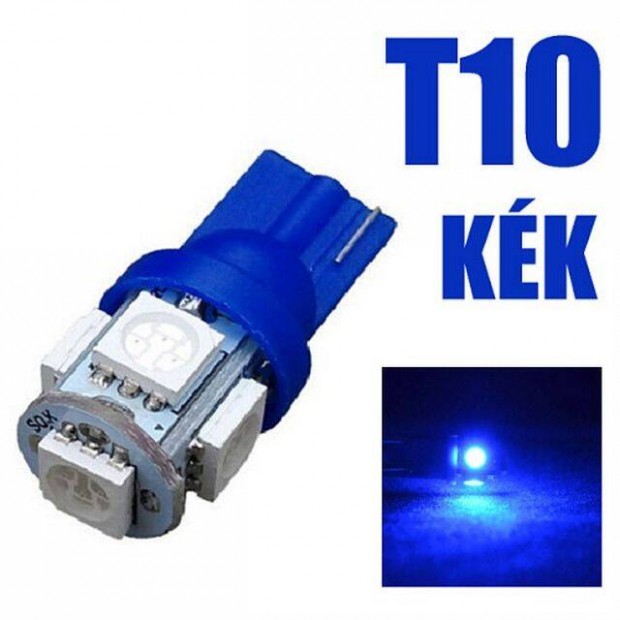 Ledes T10 Autó Izzó 5 SMD LED ( 5050 ) 12V Kék