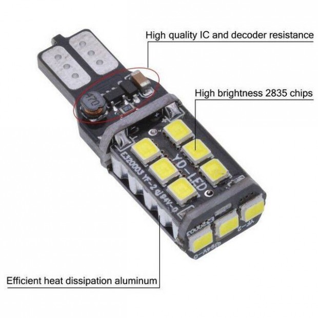 Ledes T15 Autó Izzó W16W 921 Fehér 15 SMD LED Jégfehér 12V Canbus _