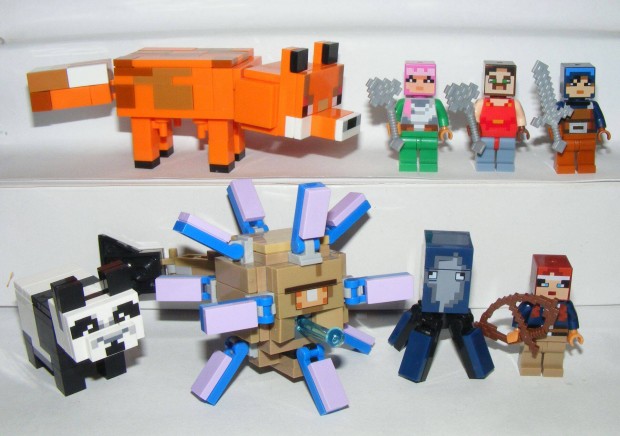 Lego Minecraft állat figurák Panda Róka Őrszem Tintahal Skinek 8db Új