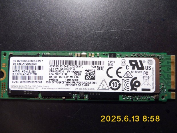 Lenovo Samsung 256GB Nvme Pci M.2 2280 SSD