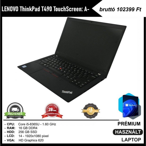 Lenovo Thinkpad T490 rintkpernys laptop (i5; 16GB DDR4; 14")