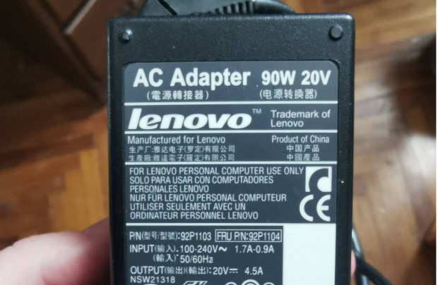 Lenovo eredeti laptop tlt / adapter 90W 20V
