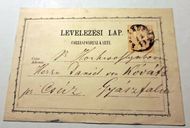 Levelezsi lap 1872. Szp llapot.!