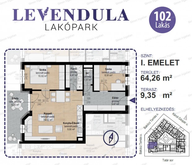 Levendula lakpark - 1. emelet 102 laks