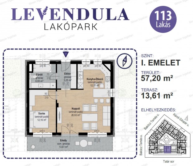 Levendula lakpark - 1. emelet 113 laks