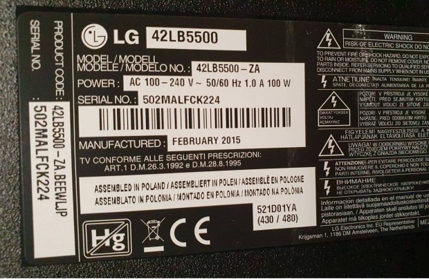 Lg 106cm LED hibs tv panelek 42LB5500 Kijelz elkelt!