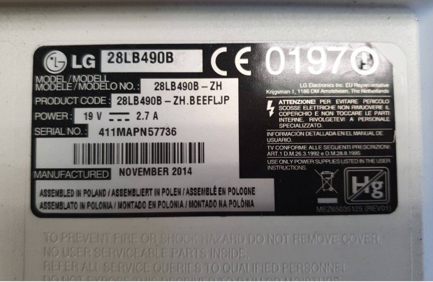 Lg 28LB490B LED LCD tv hibs trtt alkatrsznek