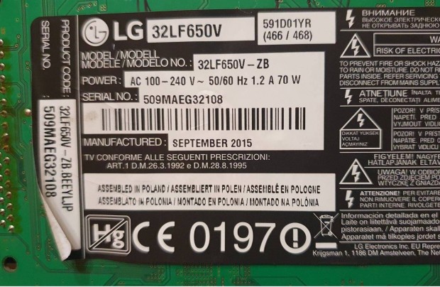 Lg 32LF650V LED tv panelek trtt kszlkbl EAX66207203(1.0)
