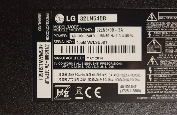 Lg 32LN540B LED tv panelek alkatrsznek