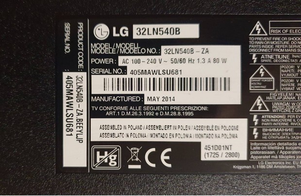 Lg 32LN540B LED tv panelek alkatrésznek eladó
