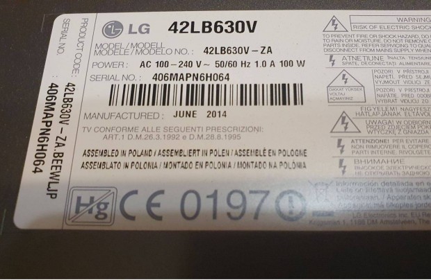 Lg 42LB630V Smart LED LCD tv hibs trtt alkatrsznek