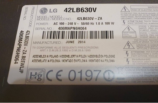 Lg 42LB630V Smart LED LCD tv törött alkatrésznek mainboard elkelt