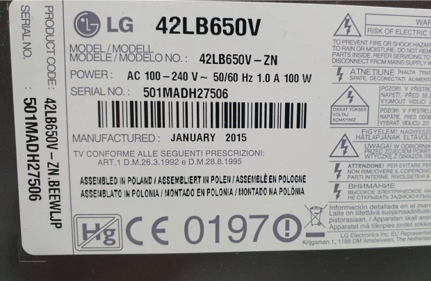 Lg 42LB650V smart 3D LED LCD tv tpegysg panel trtt kszlkbl