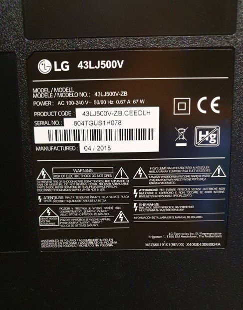 Lg 43LJ500V LED tv hibs trtt alkatrsznek