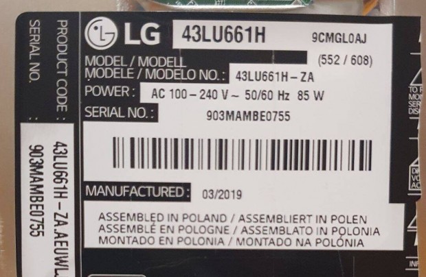 Lg 43LU661H LED LCD tv panelek 6870C-0532A LJ8 6870C-0532A