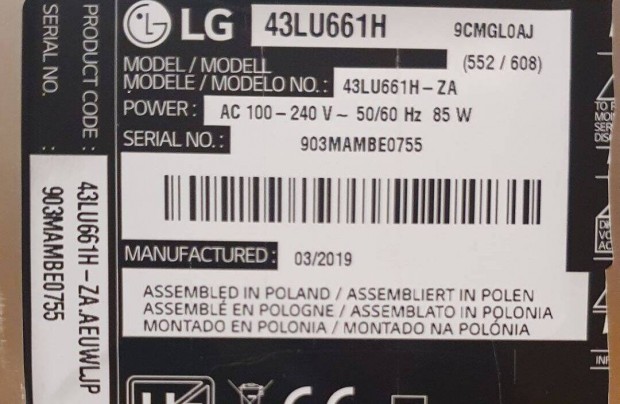 Lg 43LU661H LED LCD tv panelek alkatrsznek 6870C-0532A LJ8