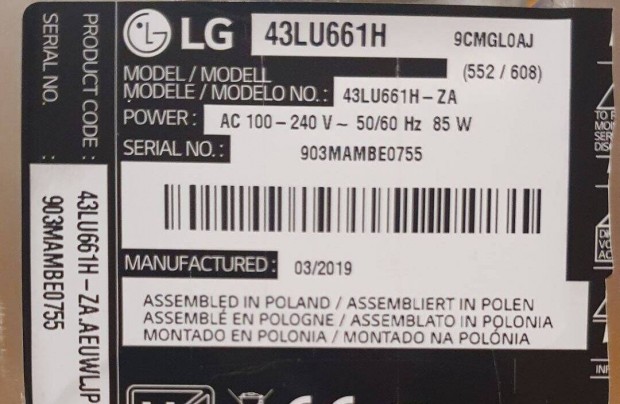 Lg 43LU661H LED LCD tv panelek alkatrsznek 6870C-0532A LJ8