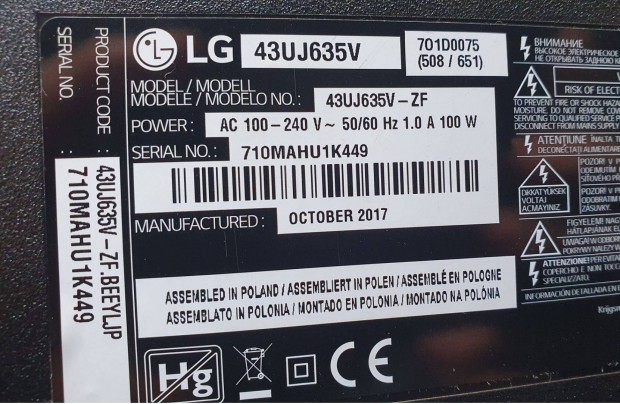 Lg 43Uj635V LED tv panelek alkatrsznek LJ7