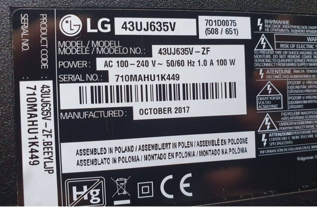 Lg 43Uj635V LED tv panelek alkatrsznek LJ7