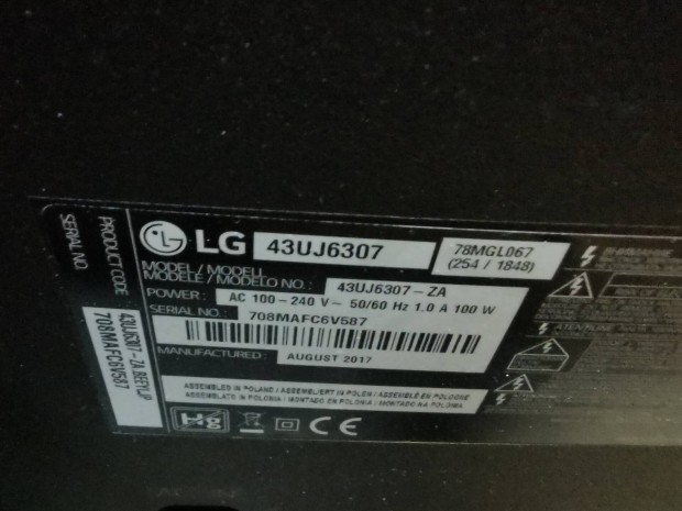 Lg 43uj6307. hibás led tv