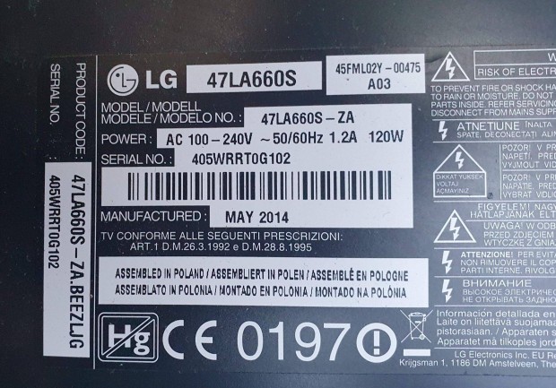 Lg 47LA660S LED LCD tv hibás törött alkatrésznek 47LA660