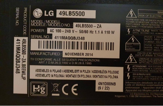 Lg 49LB5500 LED LCD tv panelek alkatrésznek 6870C-0481A EBT62973012