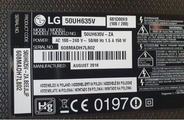 Lg 50UH630V LED LCD tv hibs trtt alkatrsznek UHD