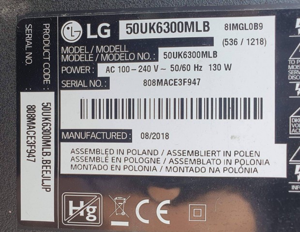 Lg 50UK6300MLB LED tv panelek Tcon elkelt,50UK6300 LJ8