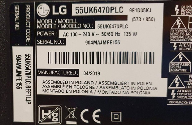 Lg 55UK6470PLC 4K UHD LED tv hibás törött alkatrésznek LJ8