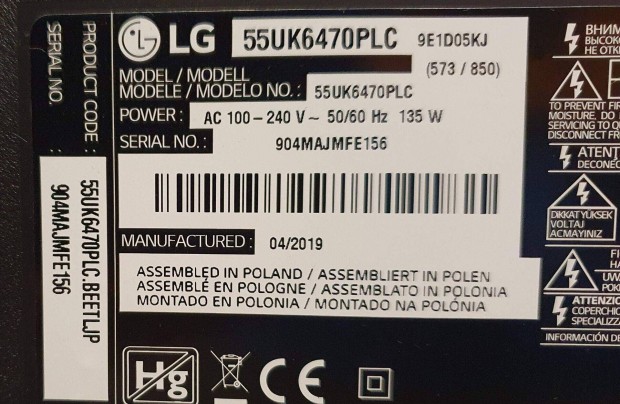 Lg 55UK6470PLC 4K UHD LED tv hibs trtt alkatrsznek LJ8