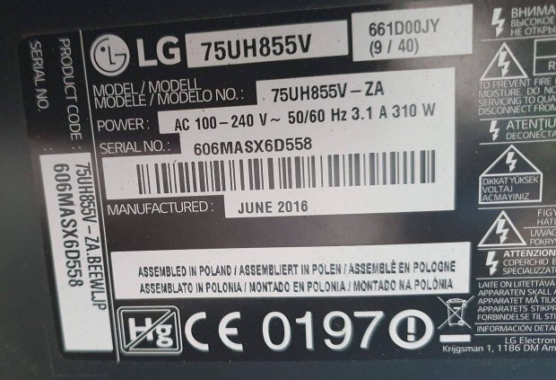 Lg 75UH855V LED tv tpegysg Lgp75L-16UH12 BG3ND642691410217 (1.0)