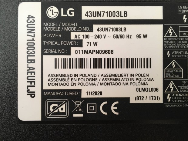 Lg trtt led tv (43UN71003LB)