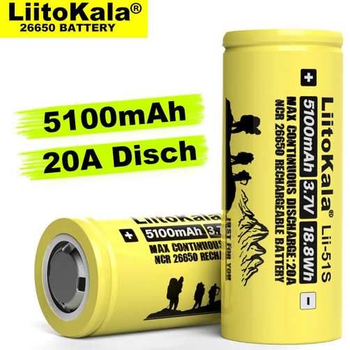 Liitokala Li-ion 3.7V 26650 5100mAh 20A Hegesztett Fllel (5604)