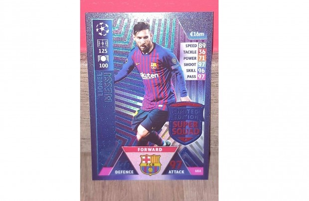 Lionel Messi Super Squad Limited Edition topps Match Attax fociskrtya
