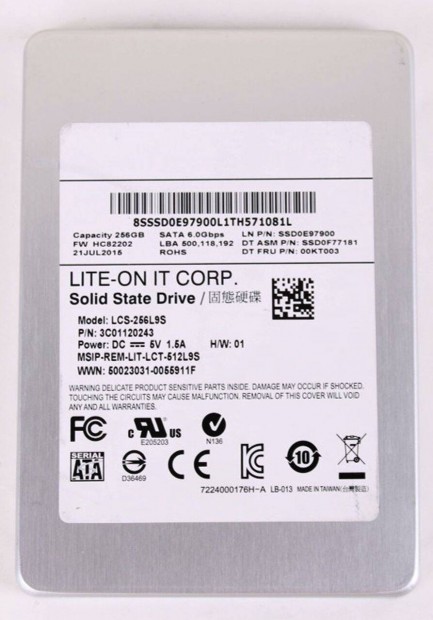 Lite-On 256 GB SSD 2.5" (NAND Flash MLC, Alumnium burkolat)