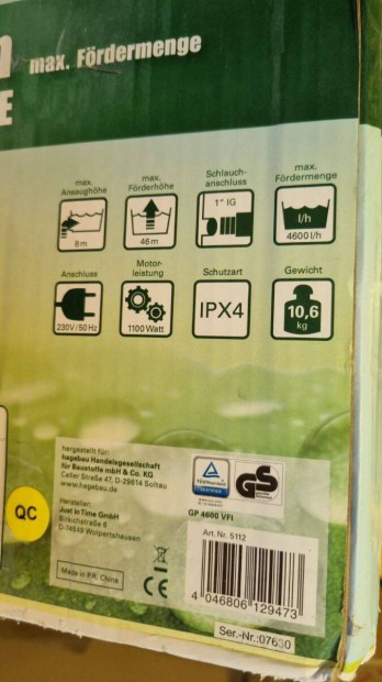 Locsoláshoz, nagy teljesítményű kerti szivattyú 1100W-os motorral