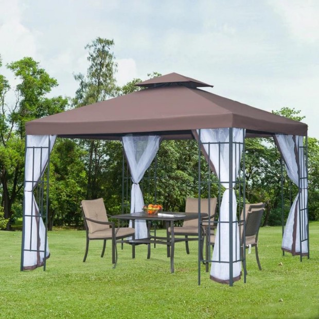 Luxus pavilon pergola 3x3 m szunyoghlval barna