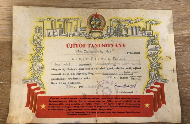 MV jti Tanustvny oklevl pnzjutalom 1952